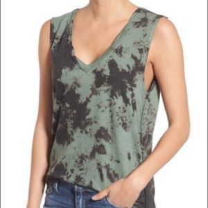 Pam & Gela Tie-Dye Braided Sides Green & Faded Black Camo Sleeveless Tank Tee